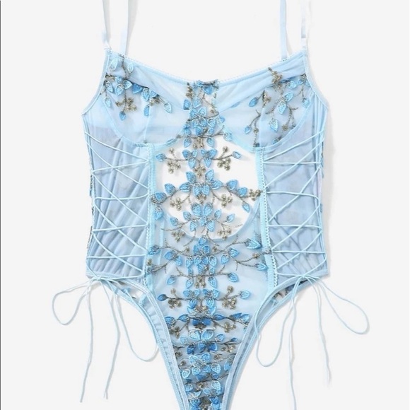 Sexy Floral Lace Mesh 1 Piece Bodysuit Lingerie - Picture 1 of 8